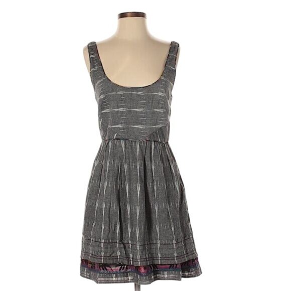 New Romantics X Free People Ikat Gray Plaid Skater Fit & Flare Casual Mini Dress - Picture 3 of 16